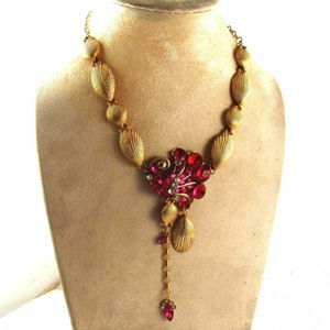 Vintage up-cycled Rose rhinestone GP necklace,KAY
